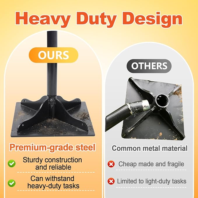 Acostop Heavy-Duty Steel Tamper, 10x10 Inch Laborsaving Ergonomic Hand Soil Tamper, Garden