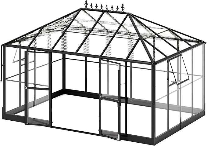 AMERLIFE 14x9.5x9 FT Hybrid Polycarbonate Greenhouse Quick Connector Fast Assembly, Swing 2 Doors
