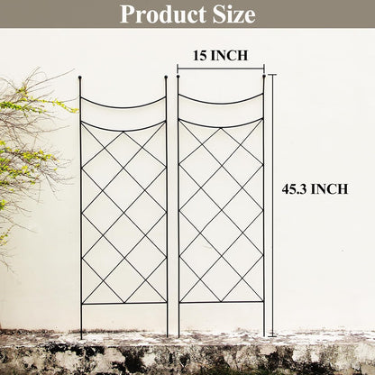45.3" H x 15" W Metal Garden Trellis for Climbing Plants, Black Iron Trellis for Vines Plant Rose
