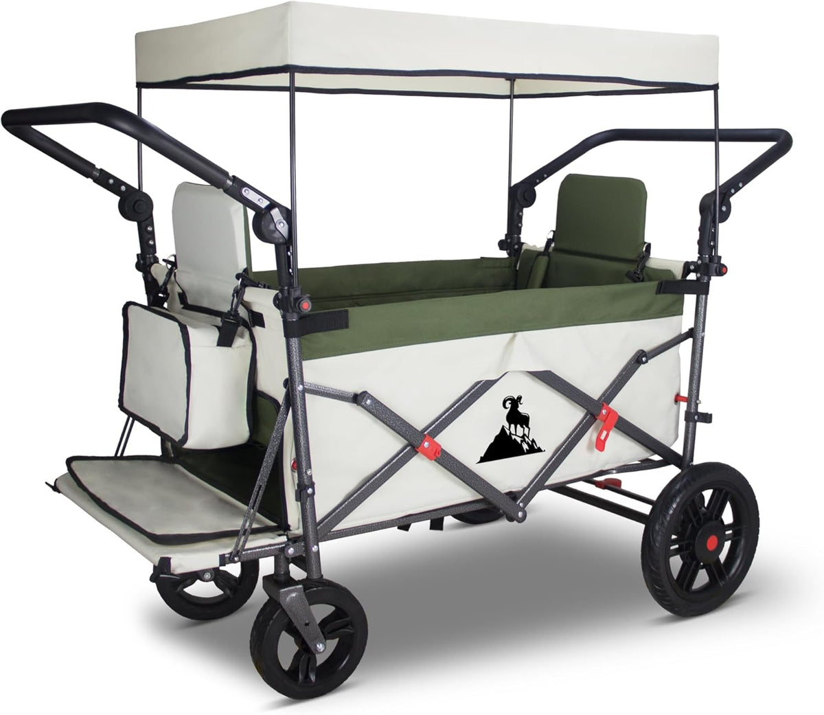 Foldable Wagon with Canopy - Collapsible Utility Cart with 2 Seats & Belts, Adjustable Handle