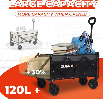 Collapsible Tailgate Wagon with Wheels, Compact Size Folding Utility Cart, 380LBS Capacity for