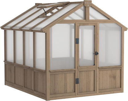 6x8 FT Greenhouse Kit for Outdoor, 6MM Thick Polycarbonate Panel Wooden Walk-in Green House with