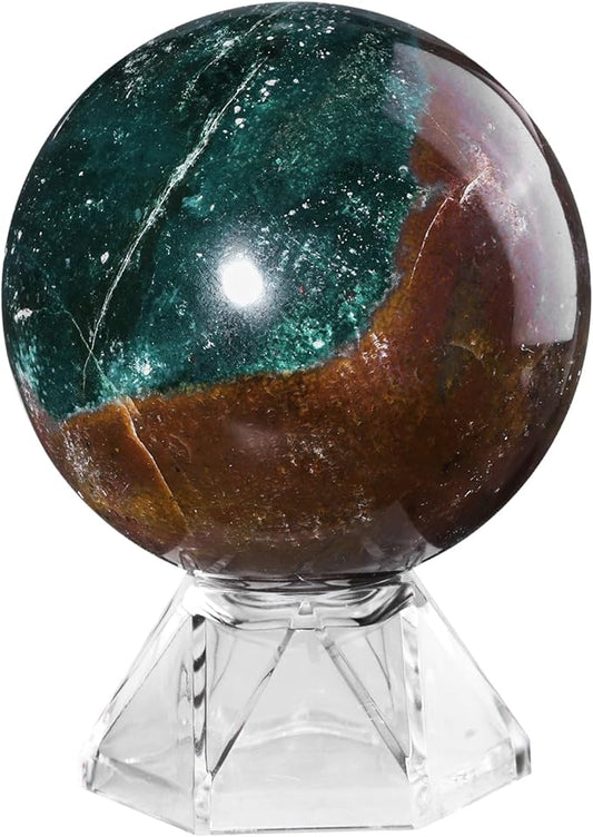 Natural Ocean Jasper Crystal Ball with Acrylic Display Base, 51-60mm Polished Stone Feng Shui
