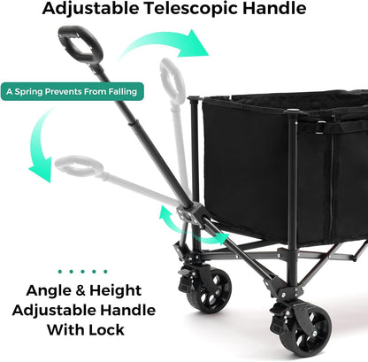 SUNNYFEEL Wagon Cart Foldable, Standard Borderless Version Collapsible Wagon with 220 LBS Max Load