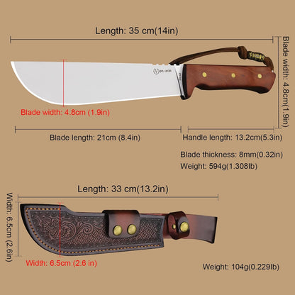 BA-KOR USA 8mmDC53 steel 35CM (14 ") full Tang fixed knife with leather sheath and (5.9 ") ceria
