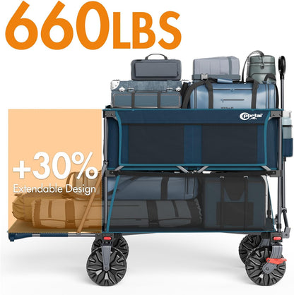 Portal Collapsible Large Double Decker Wagon with Brakes, 660lb Foldable Heavy Duty Utility Wagon