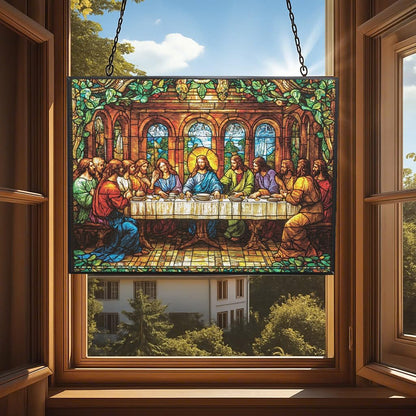 Customized Rectangle Art Nouveau Last Supper Stained Glass Suncatcher Stained Glass Window Hanging