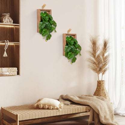 DILATATA Artificial Hanging Plants with Wooden Frame 2 Pack Faux Monstera Leaves Hanging Vine