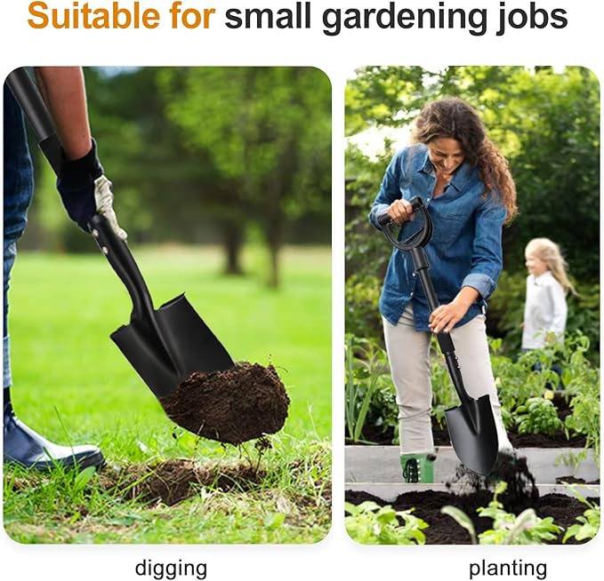 COCONUT 31 Inch Small Garden Shovel, Lightweight Metal Shovel with Black, Padded, Ergonomic D-Grip