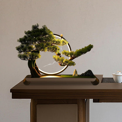 Artificial Bonsai Pine Tree Faux Realistic Simulation Bonsai with LED Lamp Ring Fake Plants Desk