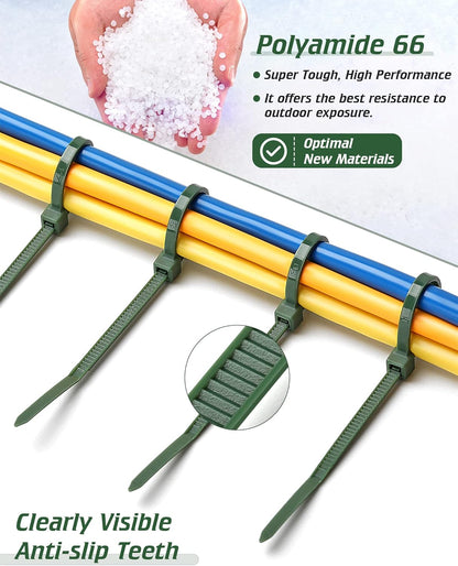 8 Inch PA66 Green Zip Ties, 100 Pcs 3.6mm Heavy Duty Plastic Wire Ties with 45 Lbs, Premium