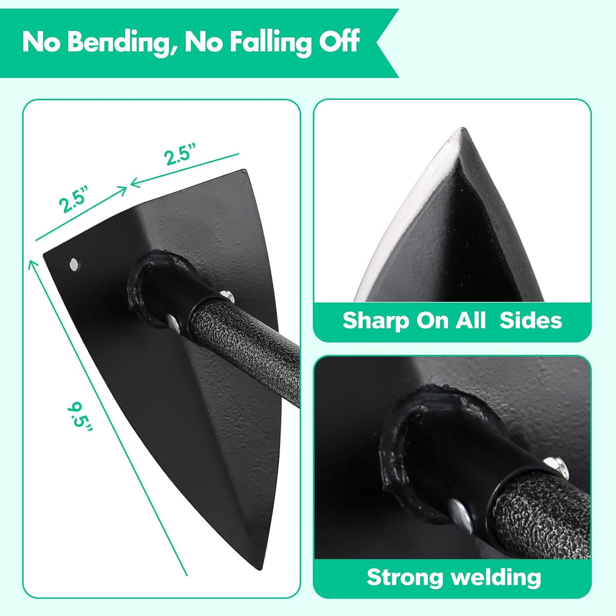Garden Hoe, Heavy Duty Trenching Hoes with 60 Inch Long Handle, Sharp Edge Triangle Weeding Hoe