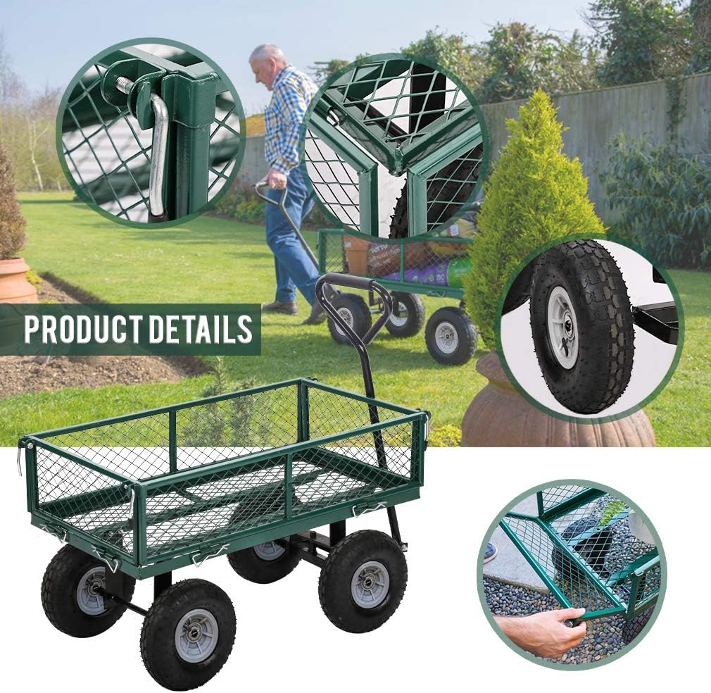 BestMassage Heavy Duty 500 Lbs Capacity Mesh Steel Garden Cart Folding Utility Wagon with Removable