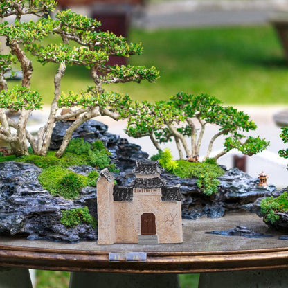 DECHOUS 10Pcs Miniature Village House: Resin Miniature Fairy Garden Houses with Chinese Stone Lion