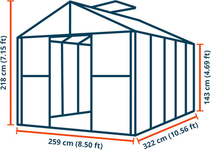 Greenhouse Saphir 5 Aluminum Frame 8.5 x 10.6 ft Approx. 6 mm Polycarbonate Panels - with Bonus