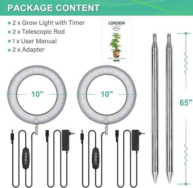 LORDEM 10" Full Spectrum Plant Light, 160 LEDs Large Grow Light for Indoor Tall Plants, Growing