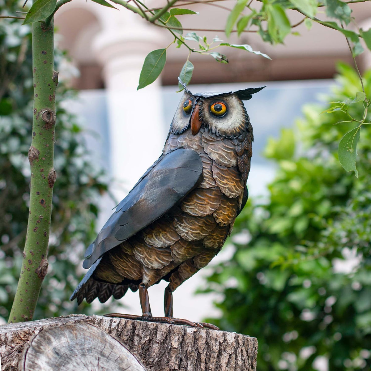 Natelf Garden Owl Sculptures & Statues, Standing Metal Bird Yard Art Sculpture for Patio Backyard