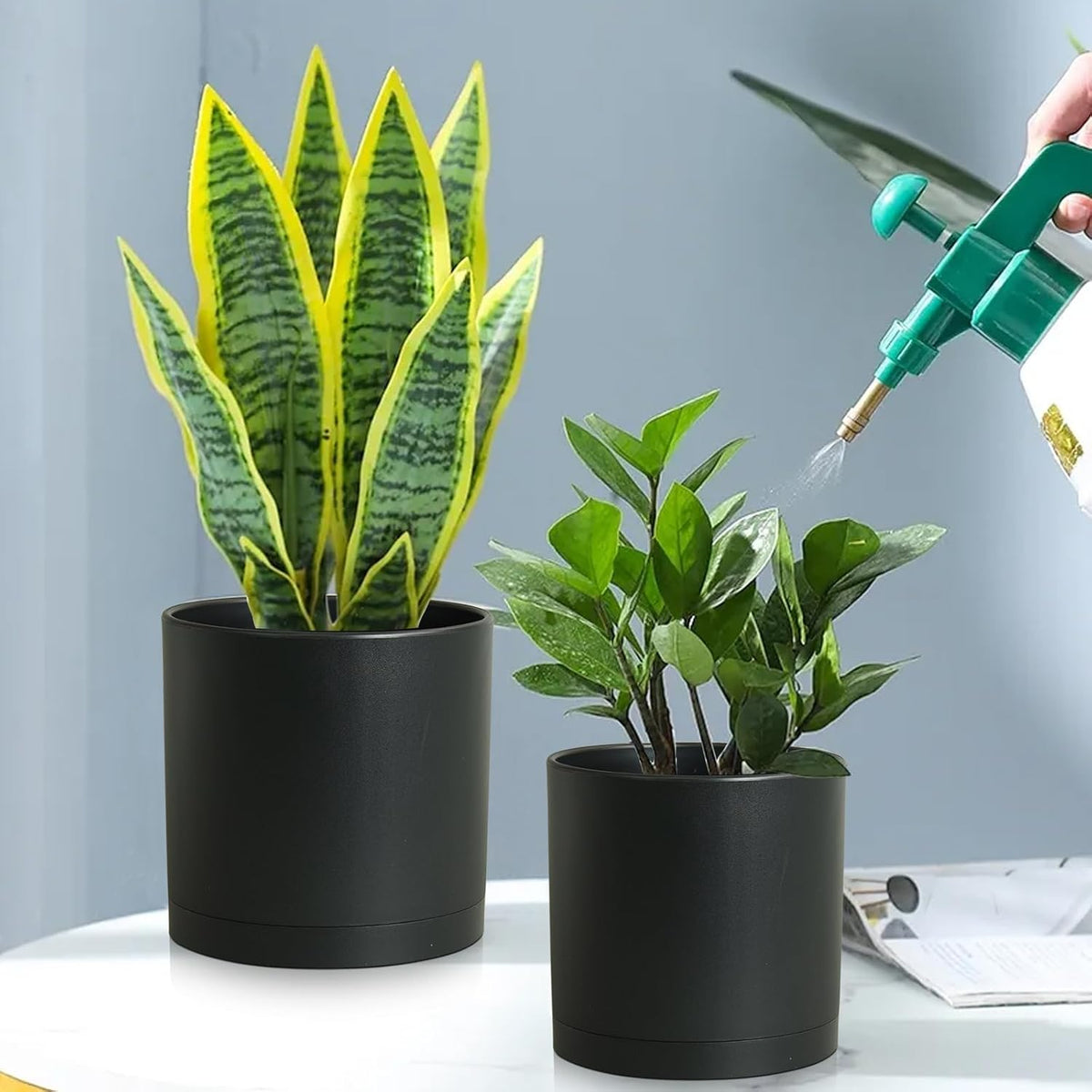 8/7/6 inch Plant Pots, 3 Set Cylinder Flower Pots for Outdoor Indoor Plants, Decorative Plastic