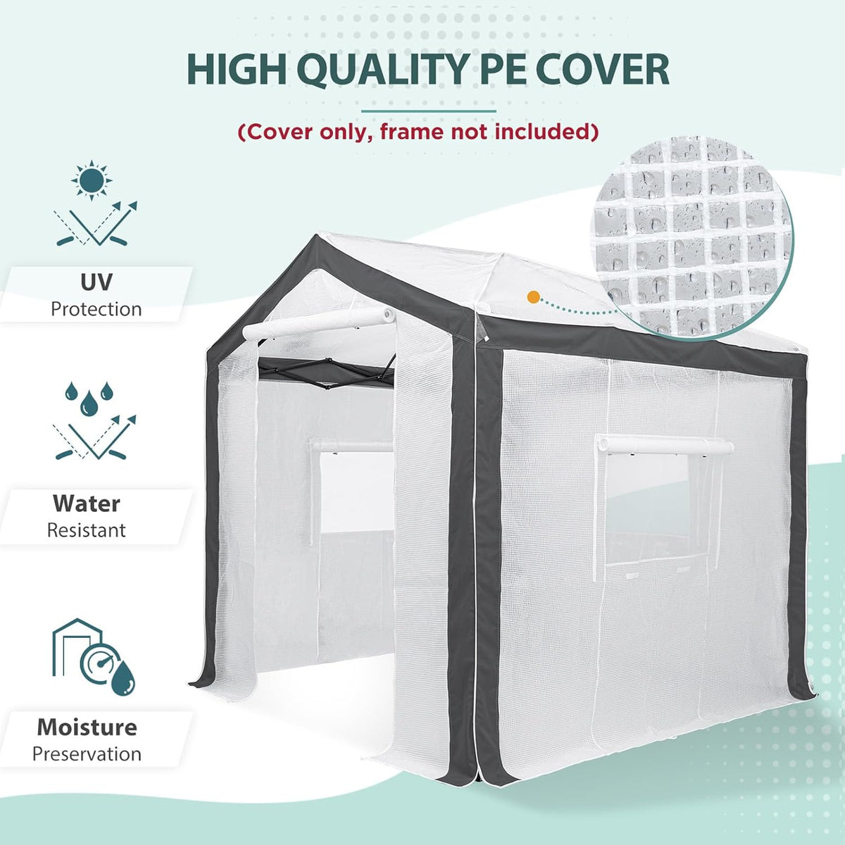 EAGLE PEAK Replacement Cover for 8x6 Portable Pop up Greenhouse with Polyester Reinforced Corners