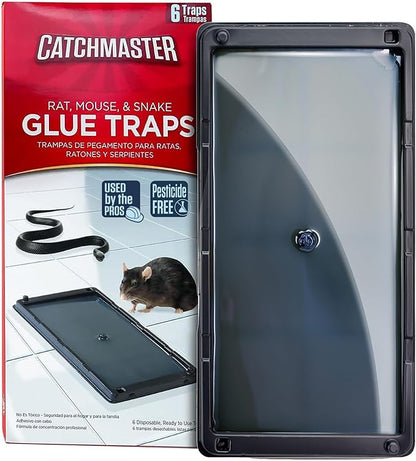 Catchmaster Rat, Snake and Mouse Traps 6Pk, Large Bulk Glue Rat Traps for Home, Adhesive Plastic