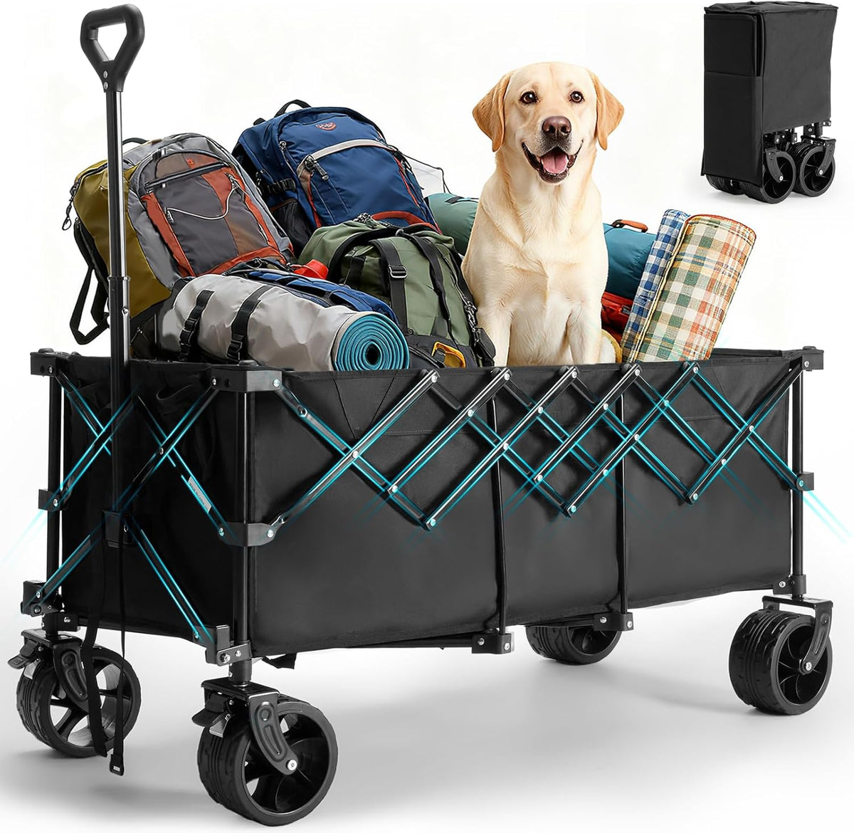 OLIXIS Collapsible Wagon Cart - 440lbs Foldable Extra Long Heavy Duty Utility Wagon with Wheels