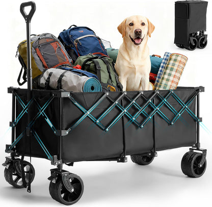 OLIXIS Collapsible Wagon Cart - 440lbs Foldable Extra Long Heavy Duty Utility Wagon with Wheels