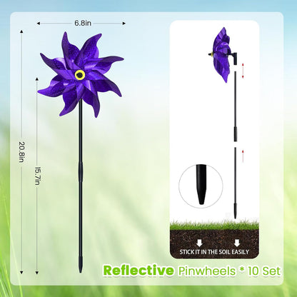 10 PCS Reflective Pinwheels for Yard and Garden Bird Devices Pre-Installed Sparkly Wind Spinner