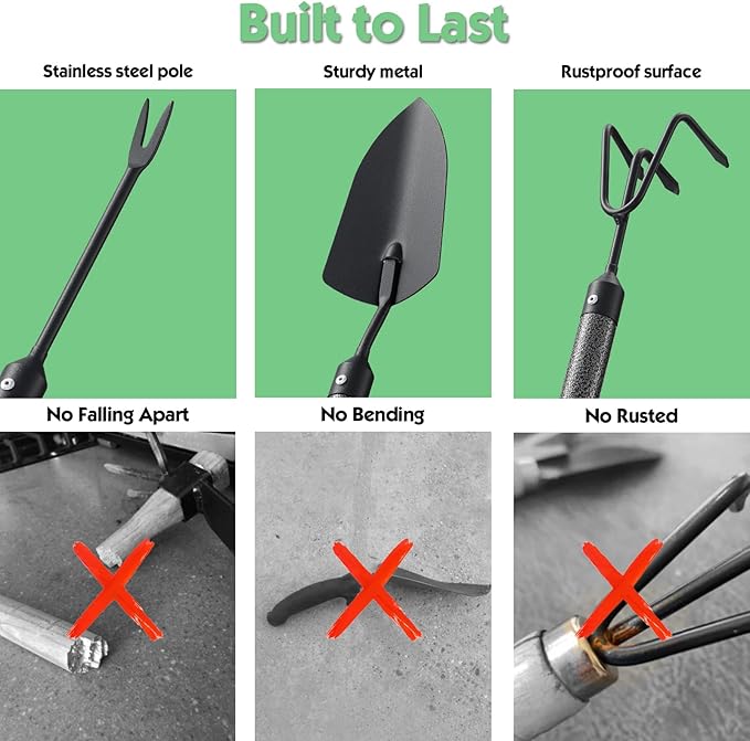 Garden Tools Set 5 Piece with Extended Handle, Heavy Duty Garden Tools Set, Ideal Gardening Tool