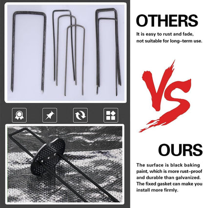 Bakulyor 150pcs Black Landscape Staples + 150pcs Buffer Washer, 6 Inch 11 Gauge Garden Stakes