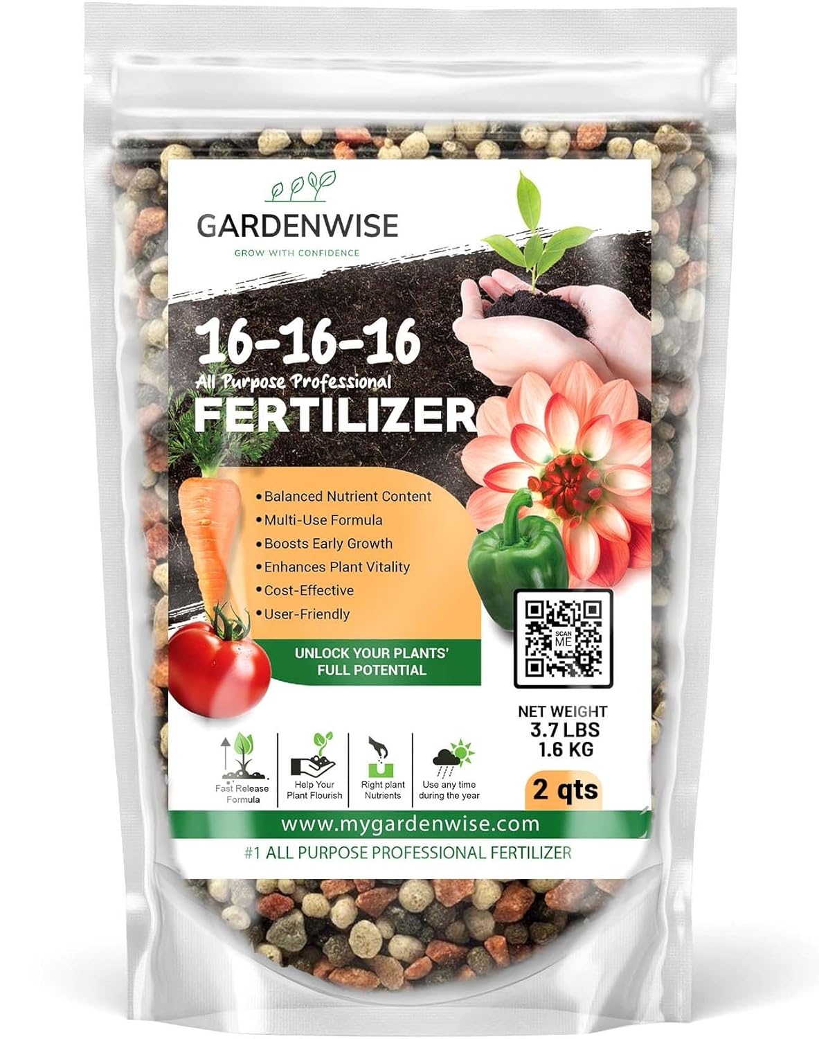 16-16-16 All Purpose Professional Fertilizer - Lawn, Flower, Tree, Shrub & Vegetable Garden