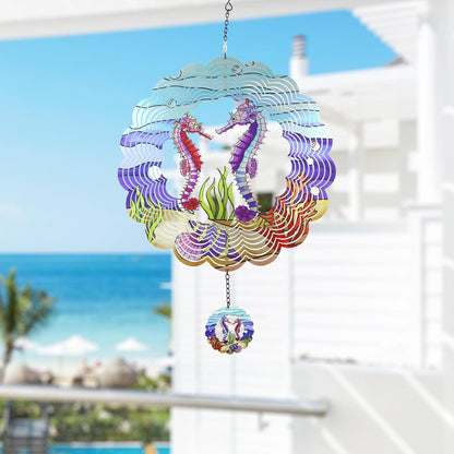 Seahorse 3D Wind Spinner Kinetic Metal Art Hanging Wind Spinner Outdoor Decoration Ocean Ornaments