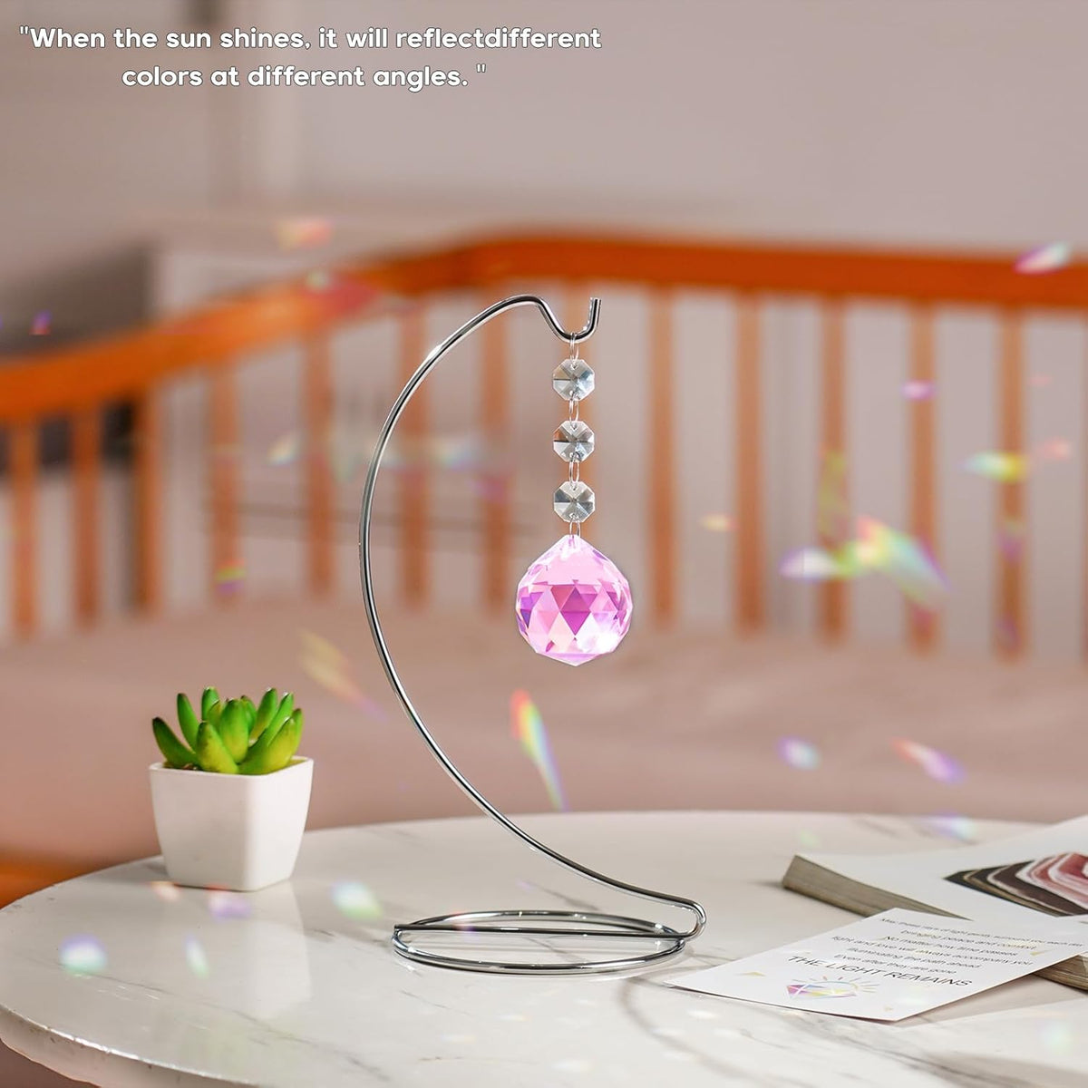 Grief Gifts for Women,40mm Crystal Suncatcher 9-inch Silver Stand with a Greeting Card,in Memory of