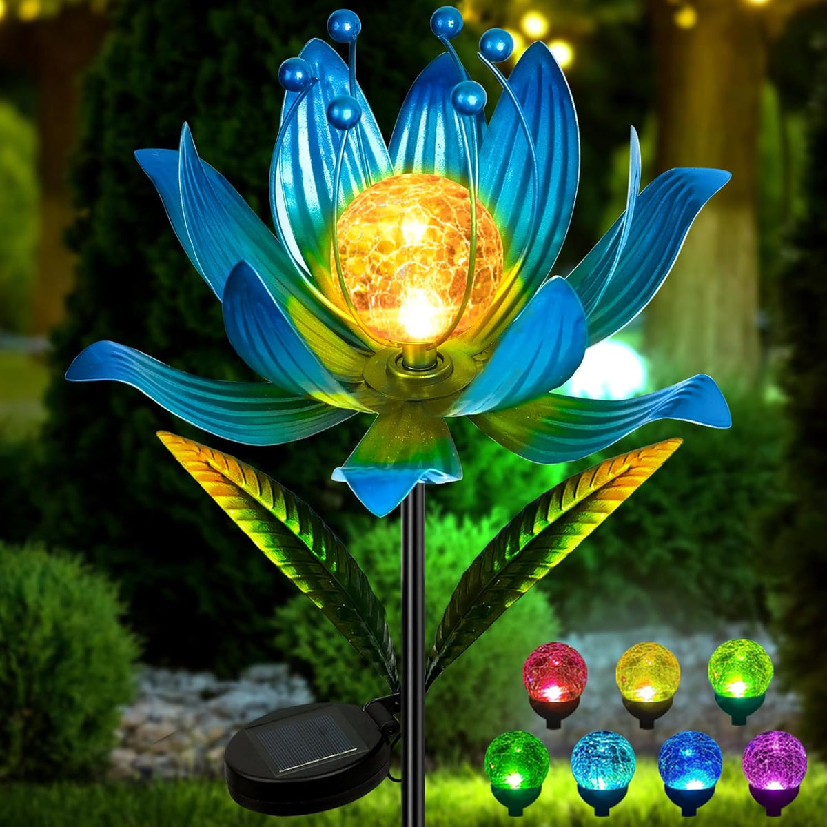 Wind Spinners Outdoor, 38 Inch Metal Wind Spinner Yard Art with Stake, Colorful Solar Windmill for