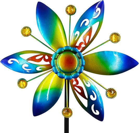 Small Wind Spinner for Outdoor, Kinetic Wind Spinner & Sculpture with Butterfly Cutout Blades &