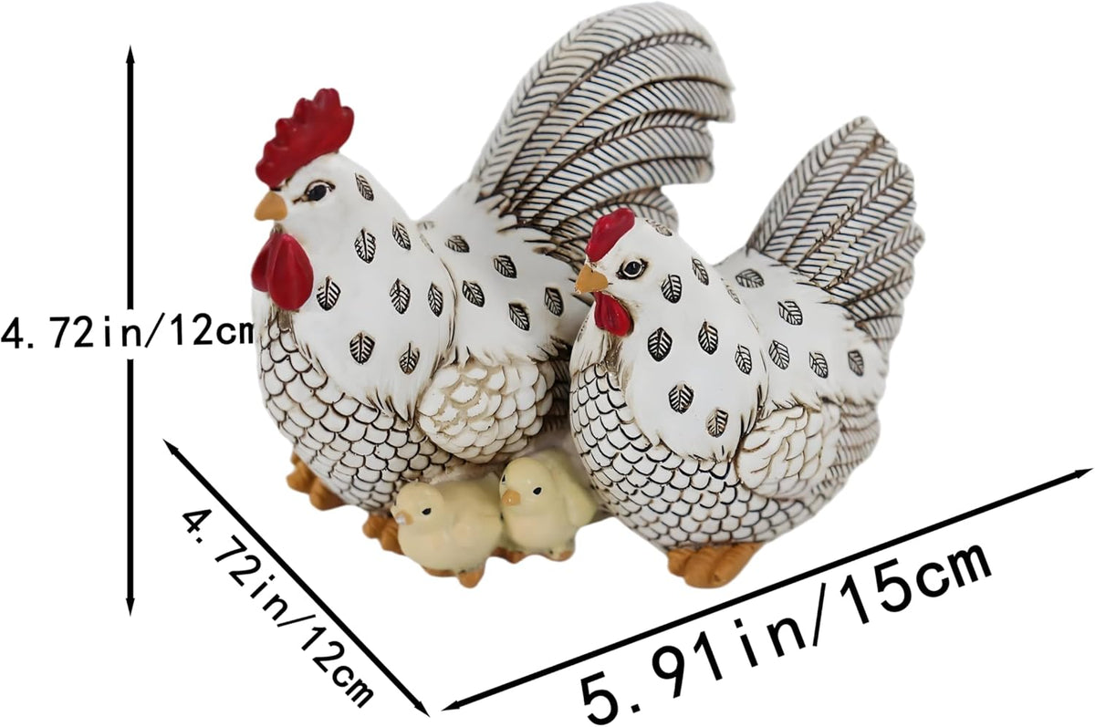 Chicken Family Decorative Sculpture, Indoor/Outdoor Outdoor Garden Statue,Rooster, Hen, Chick