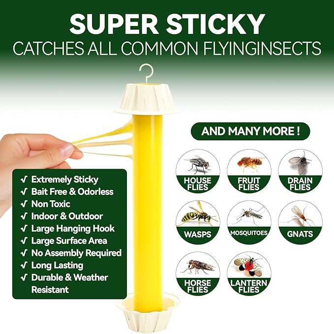 Gideal 2-Pack Yellow Sticky Fly Traps Pest Control for Indoor/Outdoor Use, Gnat Trap for Flying