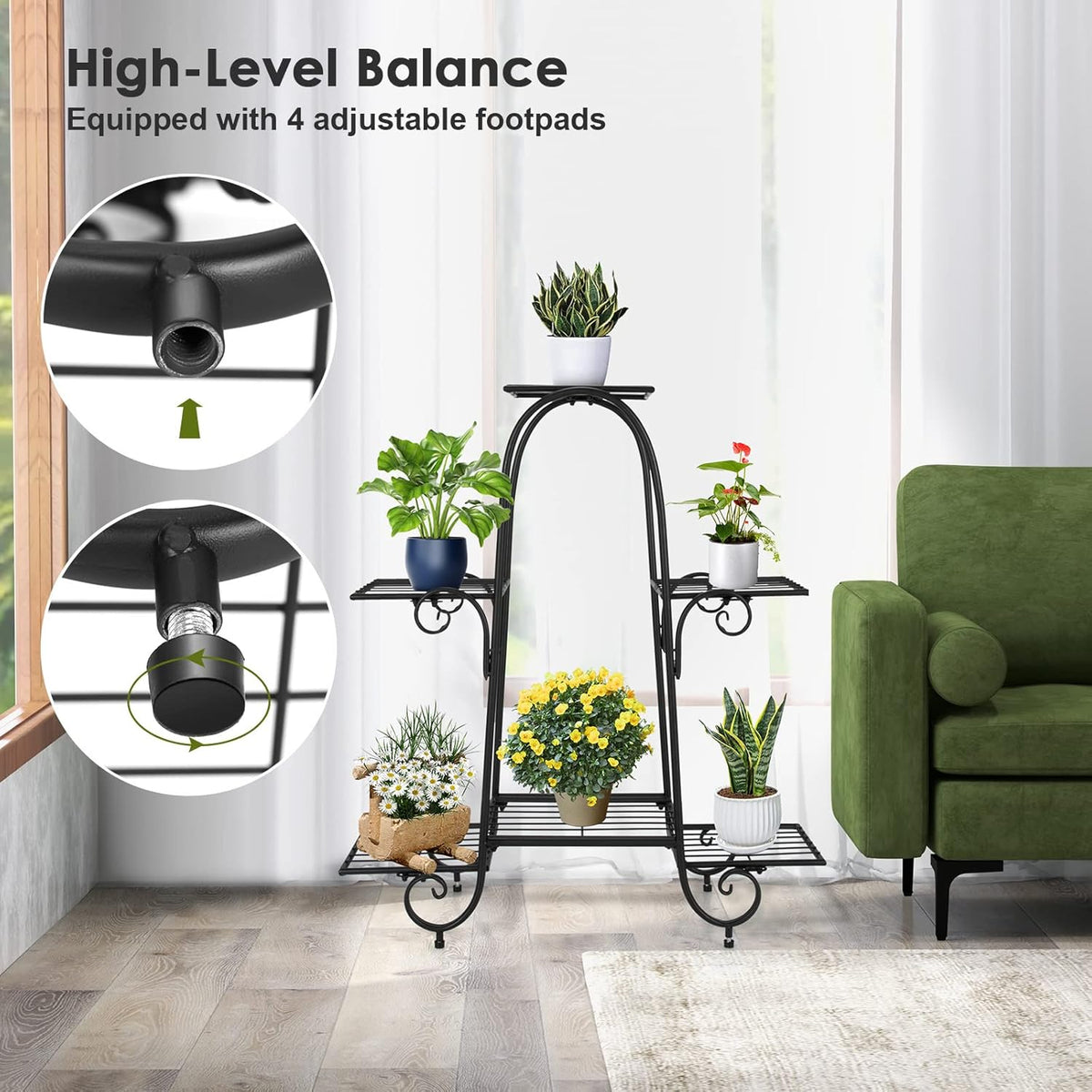 S AFSTAR 6-Tier Metal Plant Stand, Heavy-Duty Plant Display Stand Rack w/ Adjustable Footpads