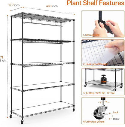 Bstrip Plant Shelf with Grow Light, 5 Tier Large Tall Plant Stand with 3FT T8 120W Grow Light for