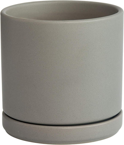 D'vine Dev 6 Inch Ceramic Planter Pot with Drainage Hole and Saucer, Indoor Cylinder Round Flower