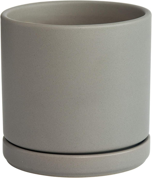 D'vine Dev 6 Inch Ceramic Planter Pot with Drainage Hole and Saucer, Indoor Cylinder Round Flower