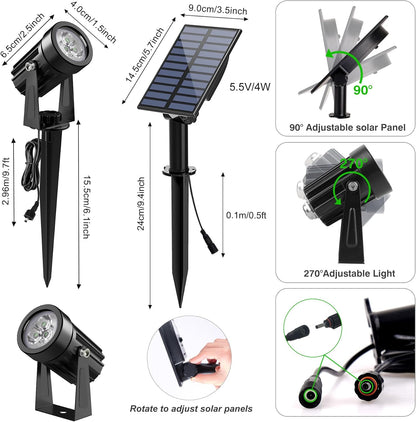 Green Solar Spot Lights Outdoor, 2 Pack Solar Landscape Spotlights IP65 Waterproof 9.8ft Cable