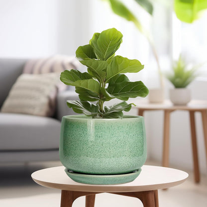 G EPGardening Ceramic Planter - 9 Inch Plant Pot with Drainage Hole and Saucer, Modern Round