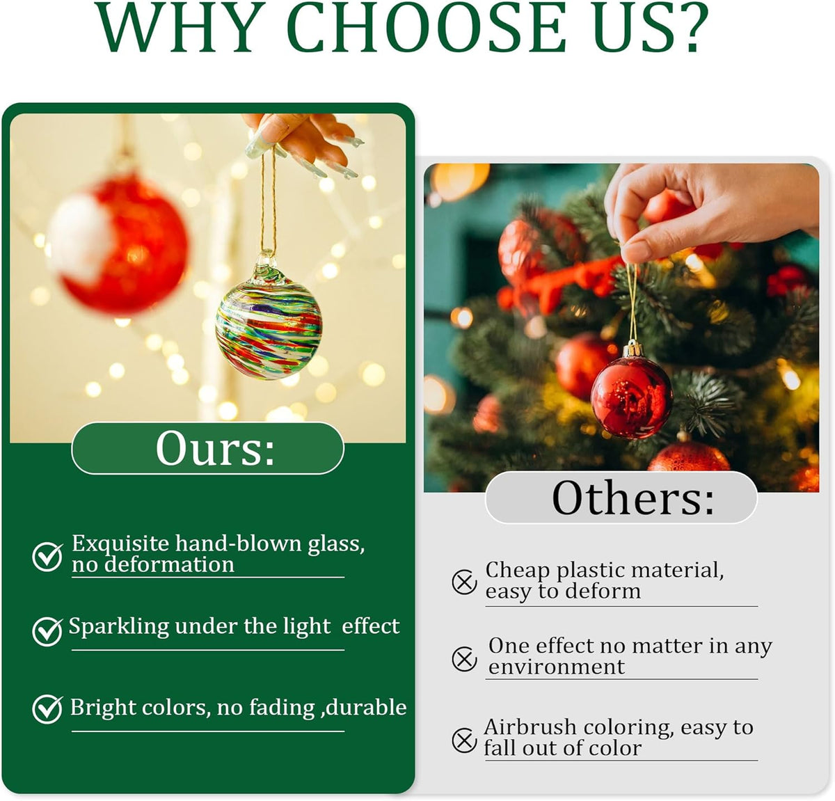 12 Pcs 2.3 Inch Christmas Ball Ornaments Hand Blown Glass Ornaments for Christmas Tree Gazing Balls