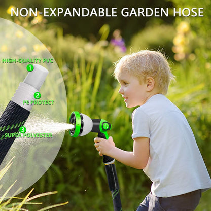 Garden Hose 25 FT, NON-EXPANDABLE Heavy-Duty Flexible & Lightweight Water Hose with 10-Function