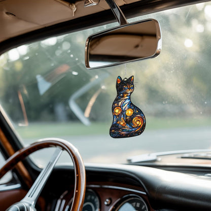 Celestial Cat Acrylic Suncatcher Stained Glass Effect Window Car Hanging Christmas Ornament Indoor