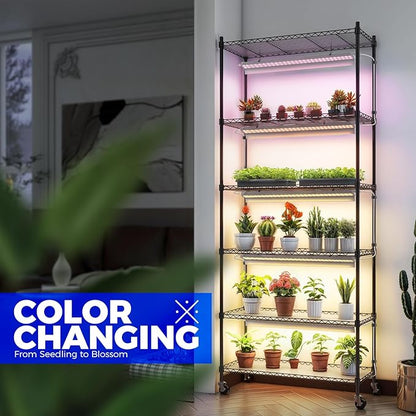 Barrina CX2 Plant Stand with Grow Lights for Indoor Plants, 6-Tier Metal Plant Shelf Display Rack