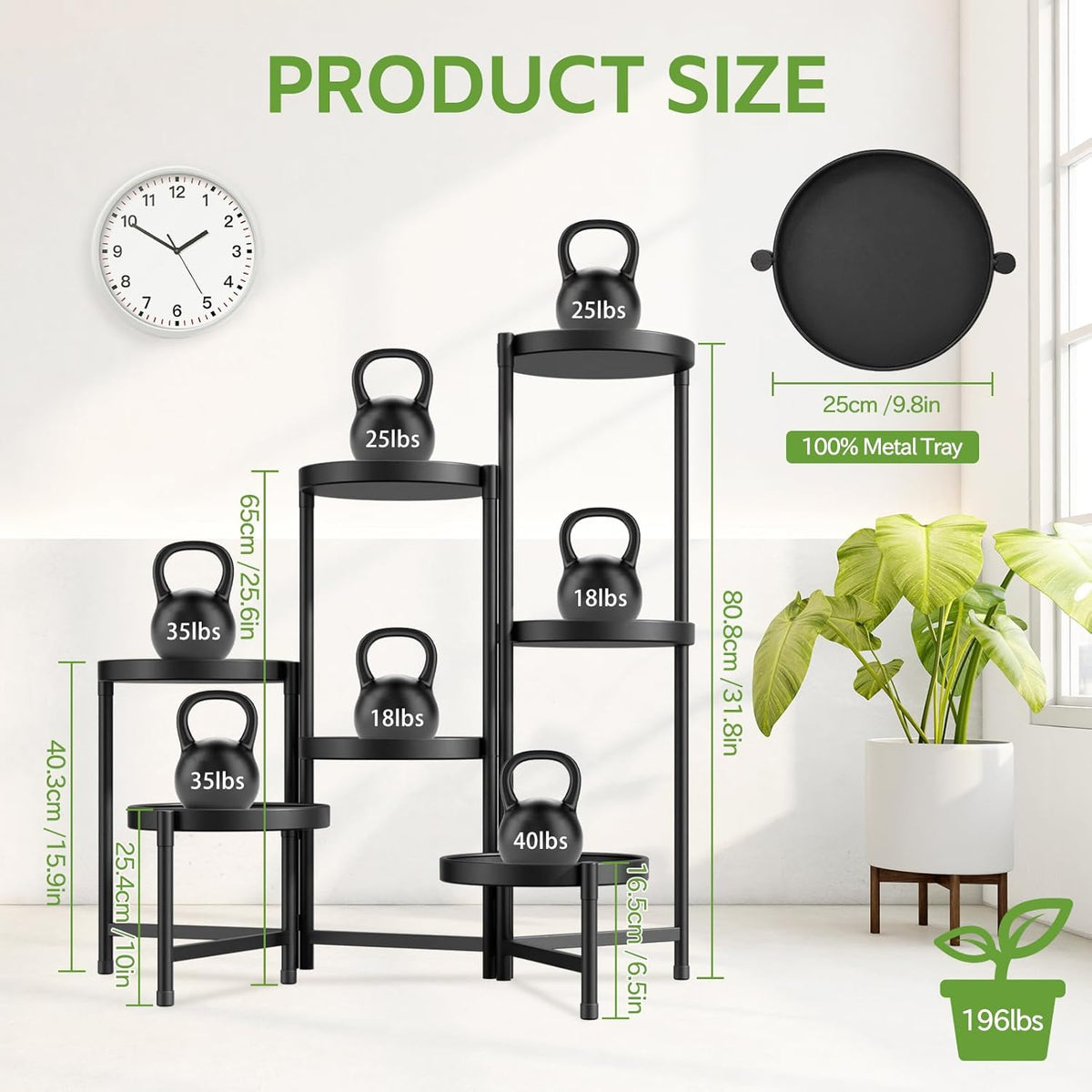 iDavosic.ly 7 Tier Large Plant Stand Indoor with 10 Inch Wide Tray, Tiered Corner Metal Outdoor