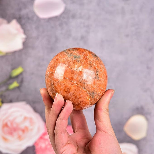 JIC Gem Natural Sunstone Healing Crystal Ball Divination Gemstone Sphere Feng Shui Reiki Aura