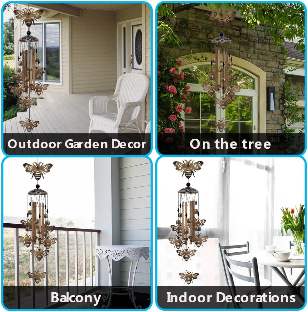 Outdoor Bees Wind Chimes Gifts for Mom - Bronze Memorial Wind Bells, Mobile Sympathy Wind Catcher