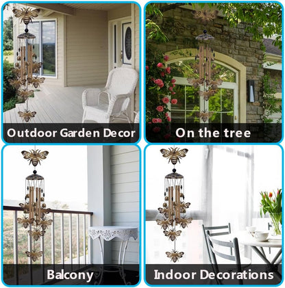 Outdoor Bees Wind Chimes Gifts for Mom - Bronze Memorial Wind Bells, Mobile Sympathy Wind Catcher